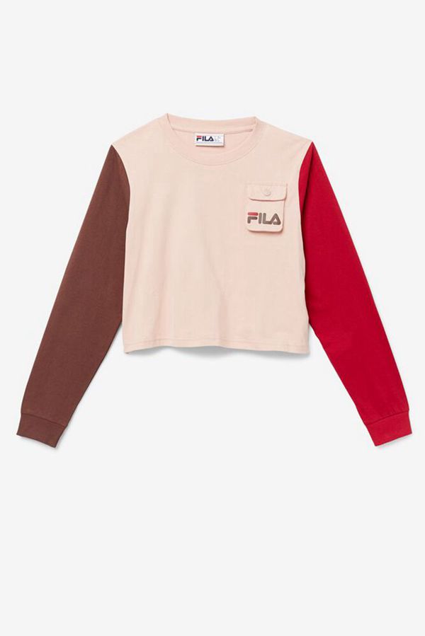 Fila Tanika Long Sleeve Cropped Women's Tee - Rose/Deep/Red,NZ 512-25689